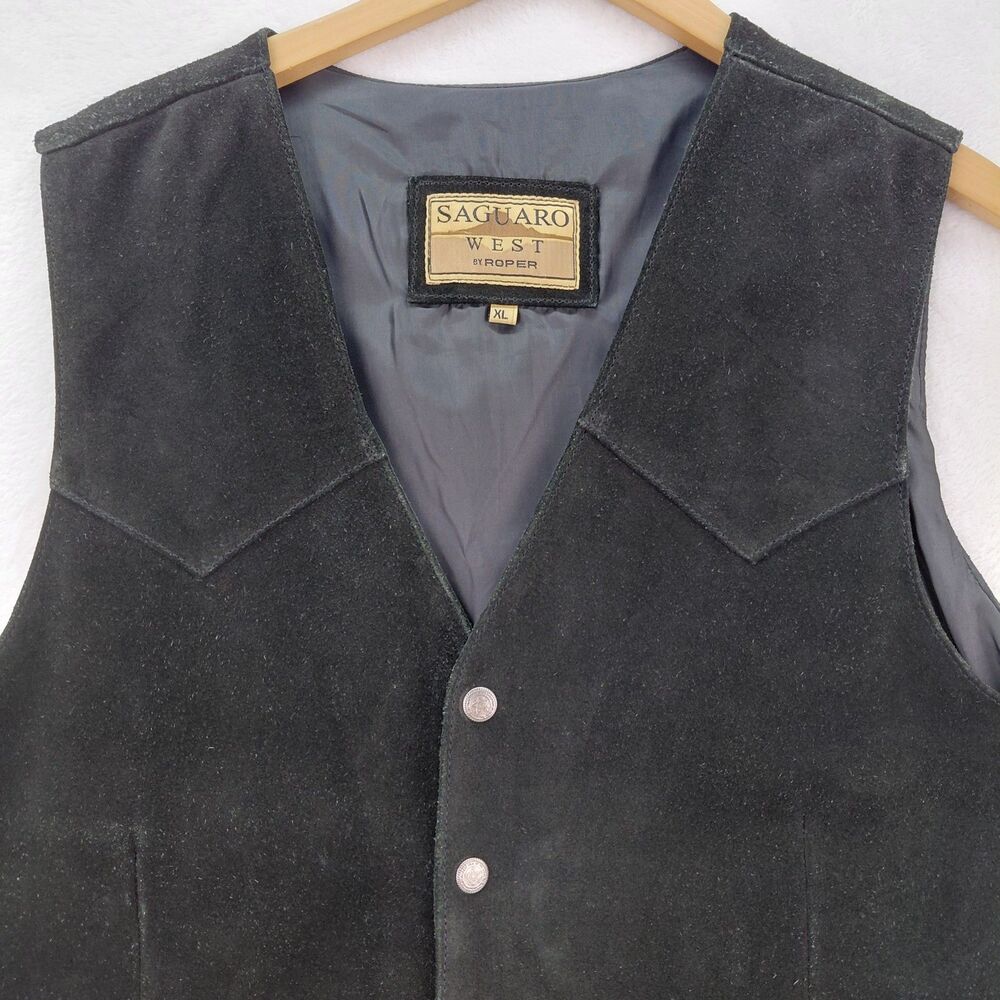 Saguaro West Roper Suede Vest Mens XL Black Leather Western Cowboy Biker VTG - Picture 5 of 10